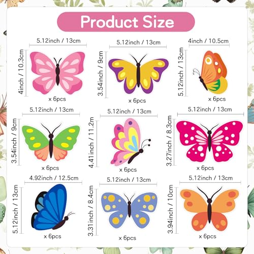 Image of Vuzvuv 54Pcs Spring Colorful Butterfly Cutouts Paper with 100Pcs Glue Points for Wall Bulletin Board Decorations or Theme Party or Classroom Decor Supplies