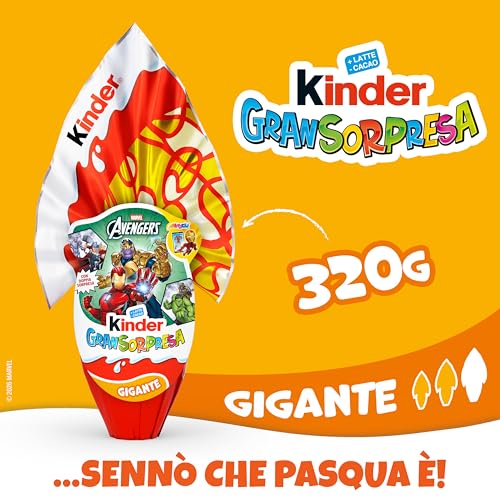Kinder GranSorpresa Gigante Marvel Avengers, Uovo di Pasqua Kinder 2026 di Finissimo Cioccolato al Latte con Doppia Sorpresa Marvel Avengers, 320 g - Gadget - Immagine 1