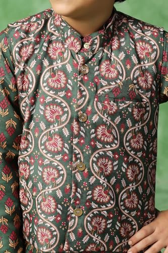 Image of Fashion Dream Boy's Cotton Blend Printed Kurta Pyjama And Jacket Set|Kurta And Payjama Set
