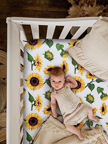 Image of Soft Fitted Crib Sheet, Stretchy and Breathable Toddler Crib Sheet for Boys and Girls, Fits Standard Crib and Toddler Mattress (Sunflower)