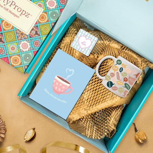 Image of Party Propz Mothers Day Gift for Mom - 3 Pcs Card for Mothers Day and Coffee Mug for Mom with Coaster, Mother's Day Greeting Card and Coffee Mug (Set of 1 Gift Box)