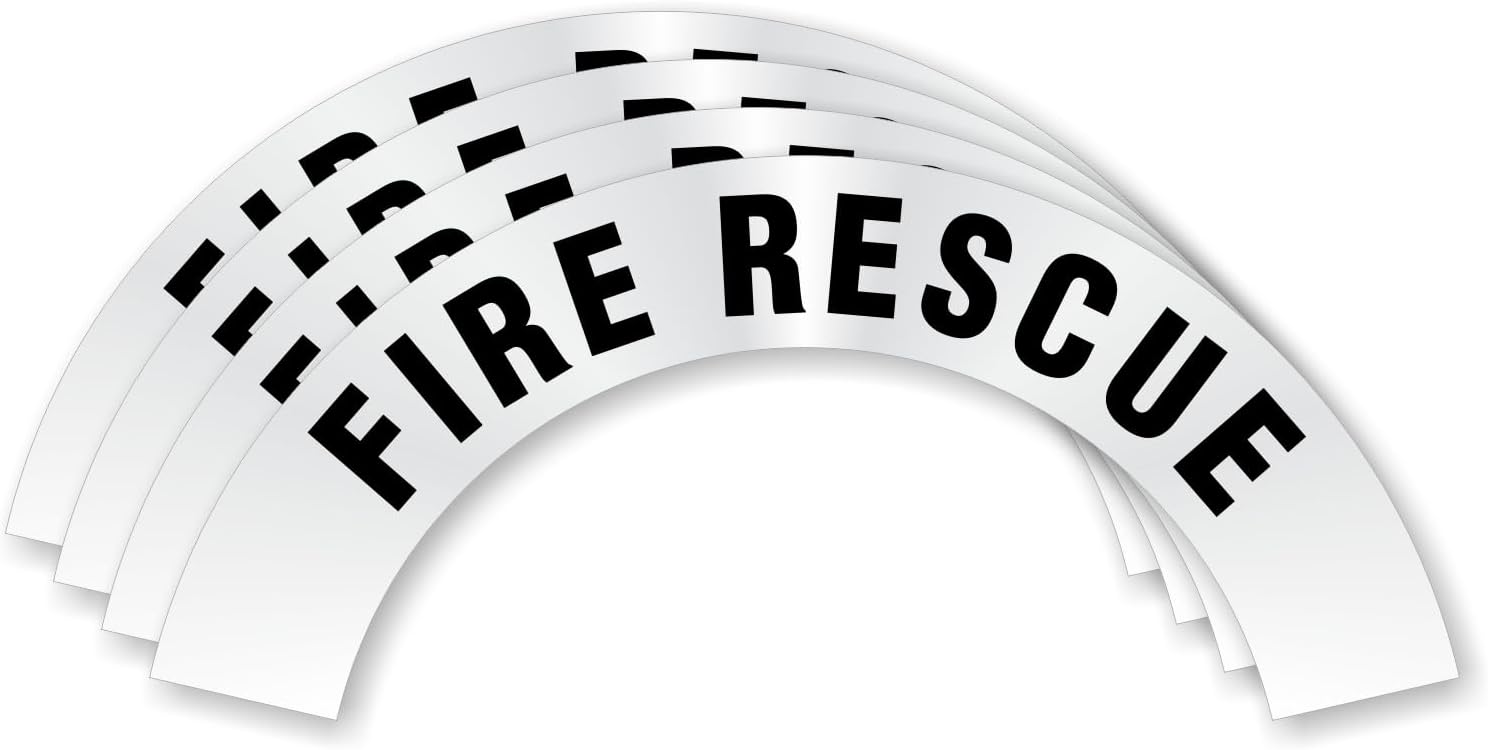 SmartSign (Pack of 4) Fire Rescue Hard Hat & Helmet Stickers, 3 x 6.875 inch, 12 mil, 3M Reflective Vinyl, Silver, Made in USA