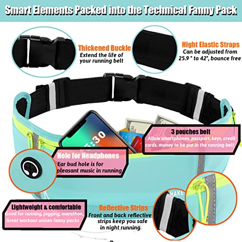 Image of USHAKE Slim Running Belt, Workout Fanny Pack for Men Women,Exercise Waist Pack for Apple iPhone Holder, Runner Belt for Running Walking Cycling Camping Gym Mint blue