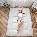 Materasso futon, materasso da pavimento giapponese, trapuntato, extra spesso, pieghevole, traspirante, letto per gli ospiti, letto da campeggio (bianco sporco, singolo)