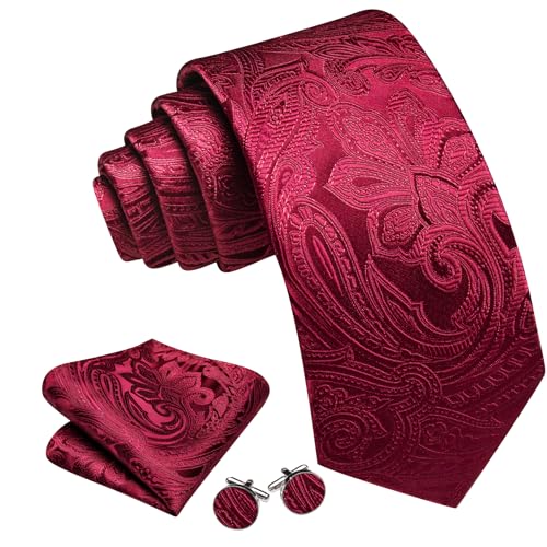 Image of Barry.Wang Men Tie Set Paisley Silk Necktie Pocket Square Cufflinks Formal Wedding Business Party