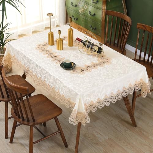 Nappe en dentelle rectangulaire kaki 130x180 cm pour table à manger