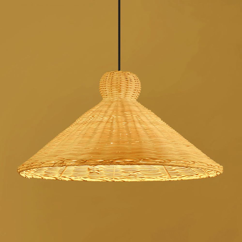 CHUNGYANG Rattan Lampshade Retro Home Lighting for Dining Living Room Japanese Restaurant Chandelier Light Fixture for Tea Room Cafe Pastoral Rattan Woven Hanging Lamp for Kitchen Island Entryway