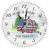 Home is Where You Park It Wooden Decorative Wall Clock Mountain Camper Travel Trailer Farmhouse Cloc