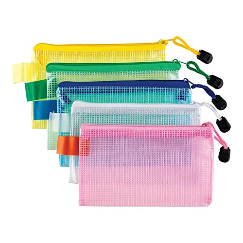 [Set of 2] A6 Zipper Pouch Case Storage Document Wallet Travel Receipts Zip Lock Bags Pouch with Zipper for Cosmetics Cases Organisers Offices Supplies Travel Accessories (Mesh Wallet)