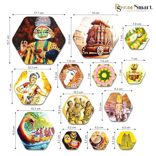 Image of Decor Smart Kerala Wooden Wall Art | Living Room Decoration | South Indian Festival Accent | Home Decor Decorative Artwork | Kathakali Temple Wall Hanging | Cultural Heritage Sticker Panel (WPS 218)