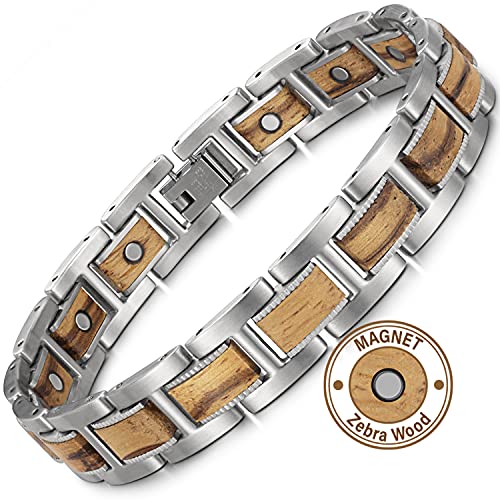 RainSo Mens Natural Wooden Design Magnetic Therapy Health Care Bracelet for Arthritis Adjustable with Gift Box (Zebra Wood) RainSo Mens Natural Wooden Design Magnetic Therapy Health Care Bracelet for Arthritis Adjustable with Gift Box (Zebra Wood)