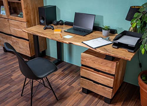 SAM Schreibtisch Nara, Akazienholz naturfarben & massiv, Bürotisch mit echter Baumkante & DREI Schubladen, Computertisch mit U-Gestell aus Eisen Schwarz, 170x70x76 cm SAM Schreibtisch Nara, Akazienholz naturfarben & massiv, Bürotisch mit echter Baumkante & DREI Schubladen, Computertisch mit U-Gestell aus Eisen Schwarz, 170x70x76 cm