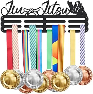 SUPERDANT Jiu-Jitsu Medal Hanger Display Sports Medal Holder Iron Brazilian Jiu-Jitsu Competition Medals Display Rack for 60+ Medals Wall Mount Ribbon Decorative Hooks for Athletes Players Gift