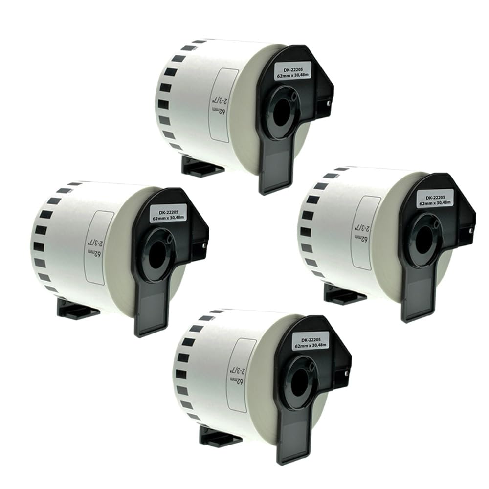 ECSC 4 Rolls DK-22205 62mm x 30.48m Continuous Length Paper Labels Compatible with Brother, Labels Using for Brother QL-810W QL-820NWB QL-580N QL-800 QL-1050 QL-1050N QL-1060N QL-500 QL-550 QL-570