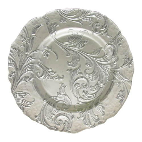 ChargeIt! By Jay Charge It by Jay Vanessa Charger 13” Decorative Glass Service Plate, Silver