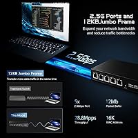 Binardat 5 Port 2.5G Switch, 5 x 2.5 Gigabit RJ-45 Base-T Ports, Unmanaged Multi-Gigabit Desktop Ethernet Switch – Ansicht 3