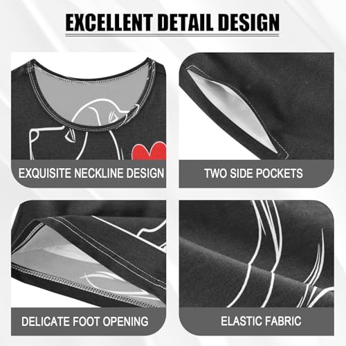 ALAZA Dachshund Dog Black Heart Pajamas Set Short Sleeve Cotton Sleepwear Summer Pjs 2 Piece 5-14Y4