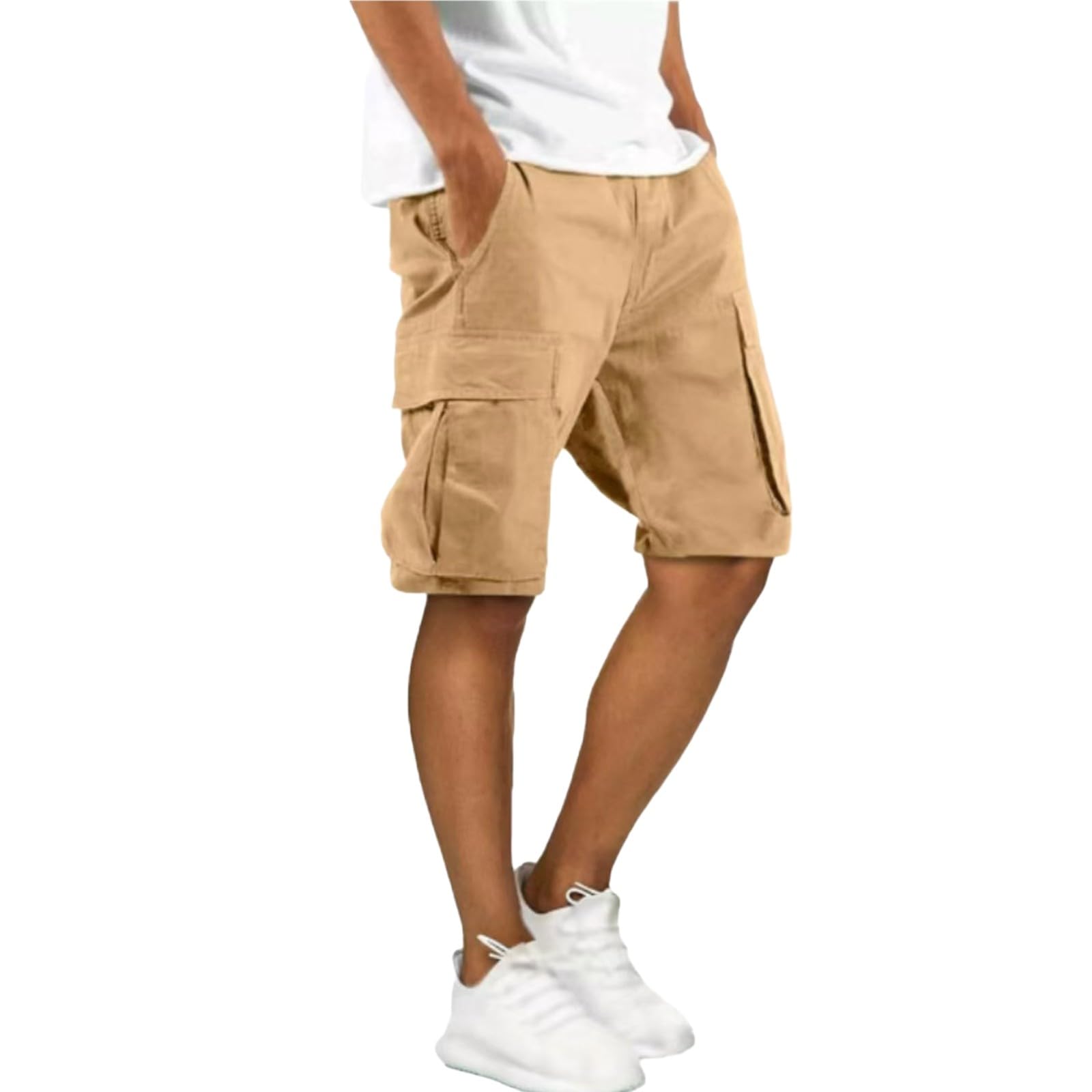 Mens Cargo Shorts Combat Casual Work Shorts with Multi Pocket Outdoor Workout Hiking-Chino Short for Men UK for Beach Holiday Yoga Gym Combat Short Daily Chino Men Stretch Walking Trousers Khaki