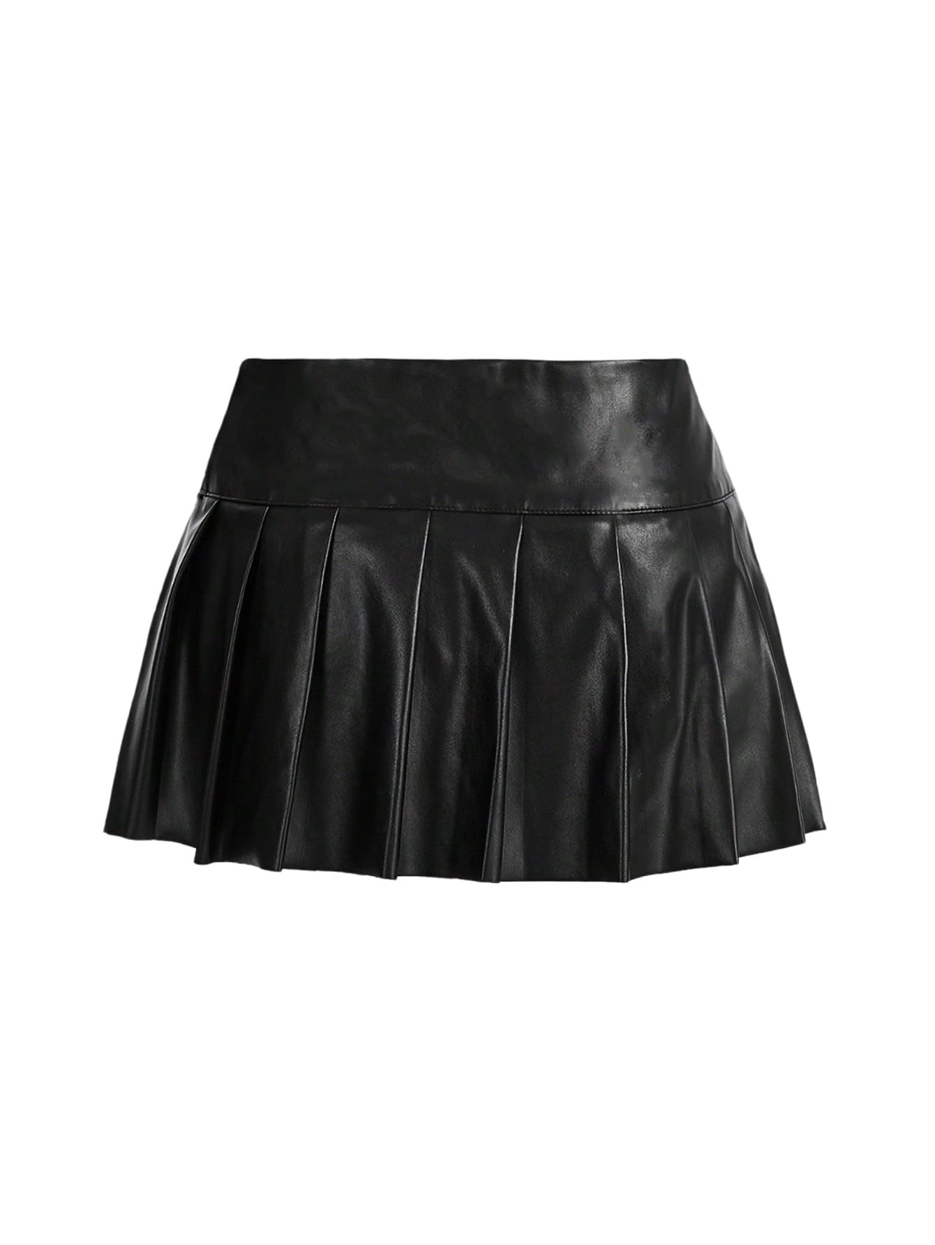 GORGLITTER Rock Damen Elegant Lederrock Niedrige Taille Partyrock Faltenrock mit Gürteldetail A Linie Minirock Y2k Party Outfit