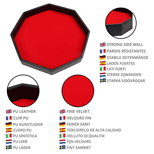 Belle Vous Zwart PU Leren en Rood Velours Octogonale Rol Dobbelstenen Opslag Bak – Dobbelstenen Houder Voor Tafelgames… - Image 4
