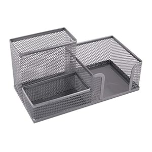 Leviatan Organizzatore da Scrivania, Organizzatore da Scrivania in Metallo, Portapenne da Ufficio, Organizer da Scrivania con Supporto per Appunti in Rete, 205 x 103 x 98 mm, Argento