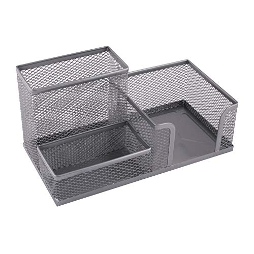 Leviatan Leviatan Schreibtisch Organizer | Stiftehalter Schreibtisch Stifteköcher Tisch-Organizer aus Metall | Büroablage mit Zettelhalter Mesh | 205x103x98mm silberfarben