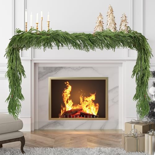 9FT Christmas Artificial Norfolk Pine Garlands for Mantle Firepla...