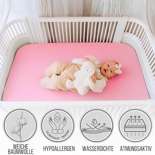 Bisoo Zauberlaken Spannbettlaken Wasserdicht 50x100 Rosa für Beistellbett – Ansicht 6