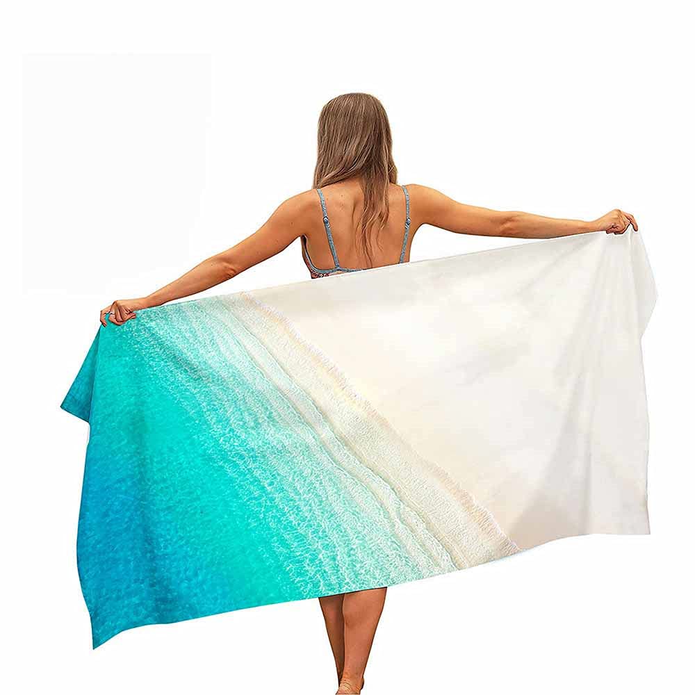 FansuFansu Toalla de Playa Microfibra Grande, Estampado Olas de Playa 3D Secado Rápido Súper Absorbente Toalla de Baño para Piscina de Viaje,Yoga,Nadar,Mujeres,Hombres (Playa de Arena Blanca,80x180cm)
