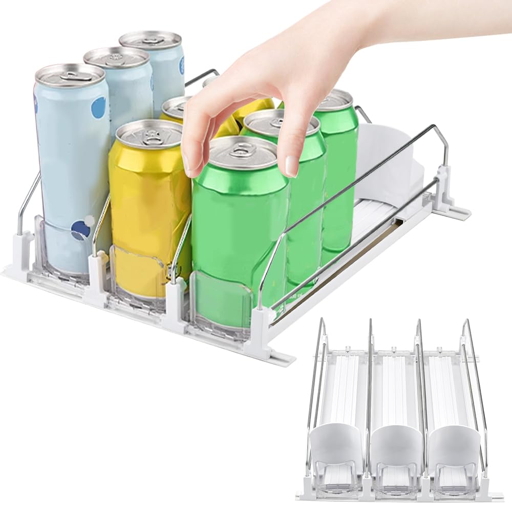 Kyygky Transparent Automatic Can Dispenser Drink Organizer For Fridge, Self-Pushing Fridge Drinks Organizer Holder Rack For Kitchen Pantry, 3 Rows, Storage 12 330Ml 440Ml 500Ml Beer Soda Pop Cans Organiser