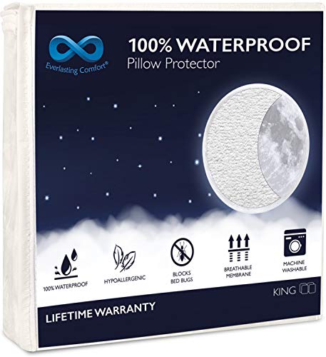 Everlasting Comfort Waterproof Pillow Protectors - Set of 4, King Size - Hypoallergenic Pillow Covers - Breathable Membrane