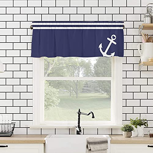 Meet 1998 Valance Curtains For Kitchen Windows Stripe Nautical Anchor Window Valances Navy Blue Window Treatment Rod Pocket Valance For Bedroom Bathroom Laundry Room 54X18 Inch, 1 Panel #TOP3