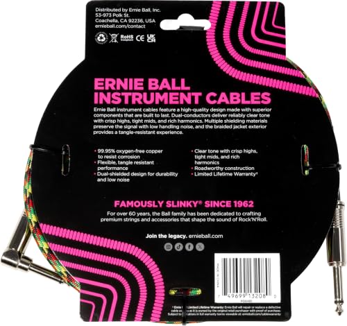 Image of Ernie Ball Braided Instrument Cable Straight /Angle 10ft - Good Vibrations (P06481)