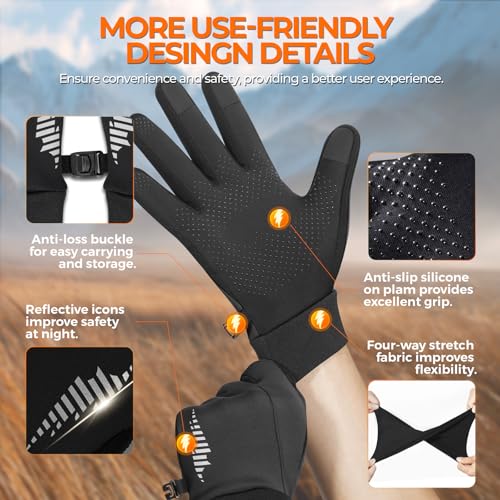 rivmount Winter Gloves Women Men for Cold Weather, Running Driving Cycling, Water-Resistant & Touch Screen, Snow Ski Gloves Liner, Warm Glove for Daily Work & Sports Outdoor