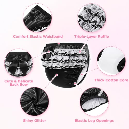 Image of Littleforbig Comfortable Washable Reusable Ruffled Lace Bow Pretty Shiny Glitter Waterproof Adult Training Pants