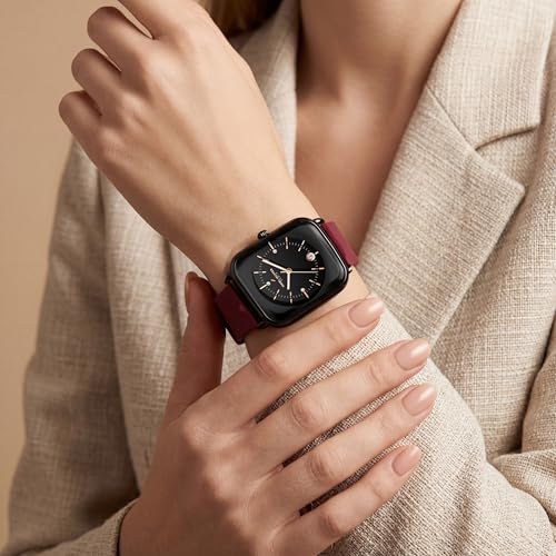 Image of Daniel Hechter Paris Lea Collection Watch for Women with Square Dial, Crystal and Rose Gold Markers, Date Display and Silicone Strap