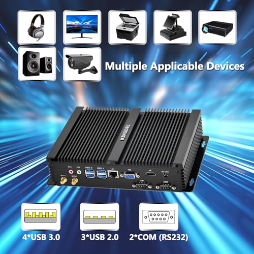 Image of KINGDEL Fanless Industrial Computer, Mini PC, i7 8th Gen. CPU, 32GB RAM 256GB NVMe SSD, 4xUSB 3.0, HD Port, VGA, 2xCOM RS232, Metal Case