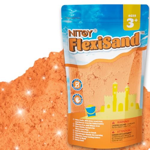 Image of NiToy FlexiSand 2.2Lbs Sand Toy, Never Dries Out-Fun for 3 Years and up Kids Bulk Refill for Sensory Sand Box Toys, Ideal for Shaping, Squeezing and Molding (Orange)