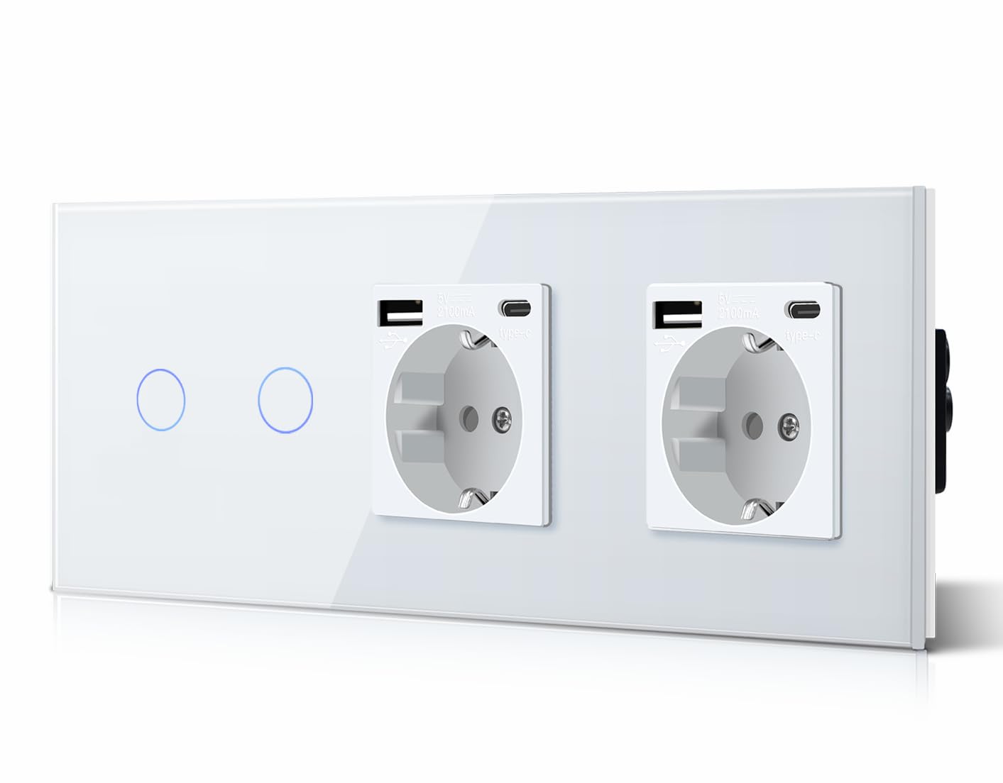 BSEED Interruptor táctil y enchufe pared,Toma de corriente con USB C,Panel de Vidrio con pulsador LED,Sin Función Wifi,1 Gang 1 Vía+1 Enchufe USB/Tipo C,157mm Negro — view 25