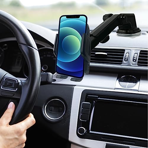 FAST TRACK USA 360 Car Phone Mount Holder Adjustable Telescopic Arm Cell Phone Mount Holder with Adjustable Cradle for Windshield, Dashboard and Office Desk. Compatible with Any Smartphone