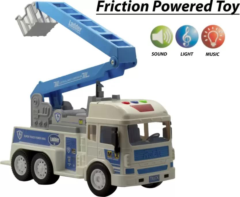 Image of Toy Truck Diecast Cars Truck with Light and Sound Pull Back Vehicles Toy Trucks for Kids ?Colors as Per Stock? (Fire Resque Ladder)