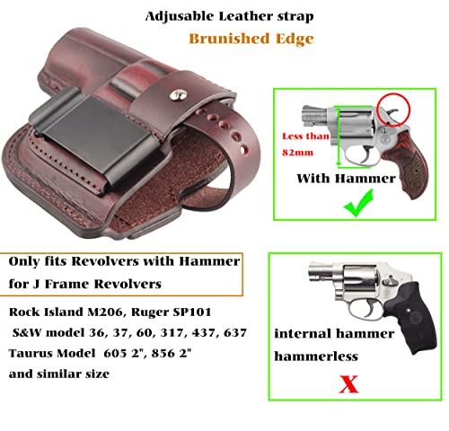 Top-Grain Leather Owb J Frame Revolver Holster Fits Ruger Sp101, S&W 317 437 637, Taurus Model 605 2" 856 2" And Other J Frame Revolvers With Hammer - Right Hand #TOP1