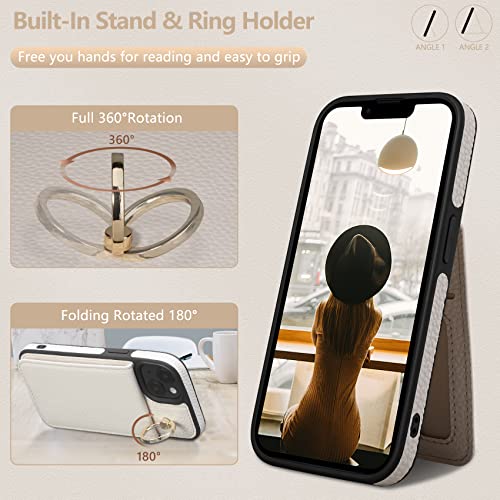 Keallce Case For Iphone 14 Plus 6.7'' Detachable Crossbody Wallet Case With Rfid Blocking Card Slots, 360°Stand Ring Flip Leather Protective Cover Lanyard Shoulder Strap Women For Iphone 14 Plus,Beige #TOP4