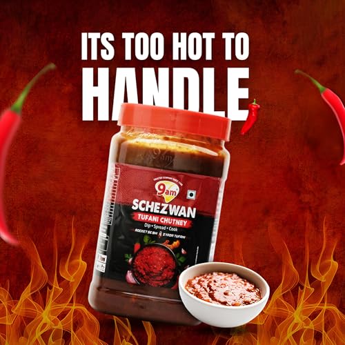 Image of 9AM Szechwan Tufani Sauce 950g, Extra Spicy Chinese Sauce, Multi-Purpose Dip & Spread for Noodles, Pasta, Fried Rice, Momos (Pack of 3)