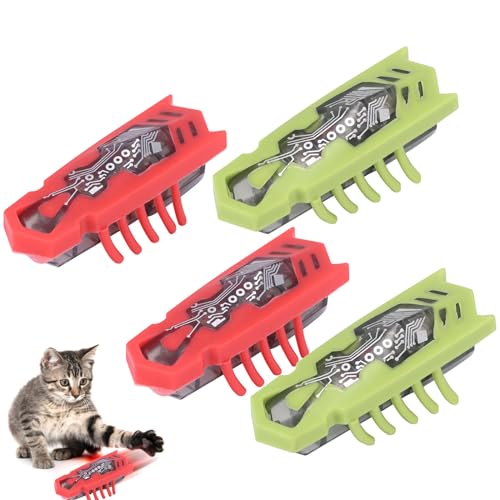Kinberry 4pcs Mini Robot Beetle Cat Toy - Electric Glowing Mouse Interactive Pet Bug Toy For Pet Cat Mouse