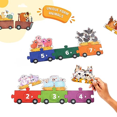 Image of Farmyard Math Magic! 123 Ride with Animals: Three-way Puzzle Magic! Count & Identify Numbers by Assembling Wagons, Loading Animals & more | Puzzles for Learners | Birthday Gifts for Kids By LoveDabble