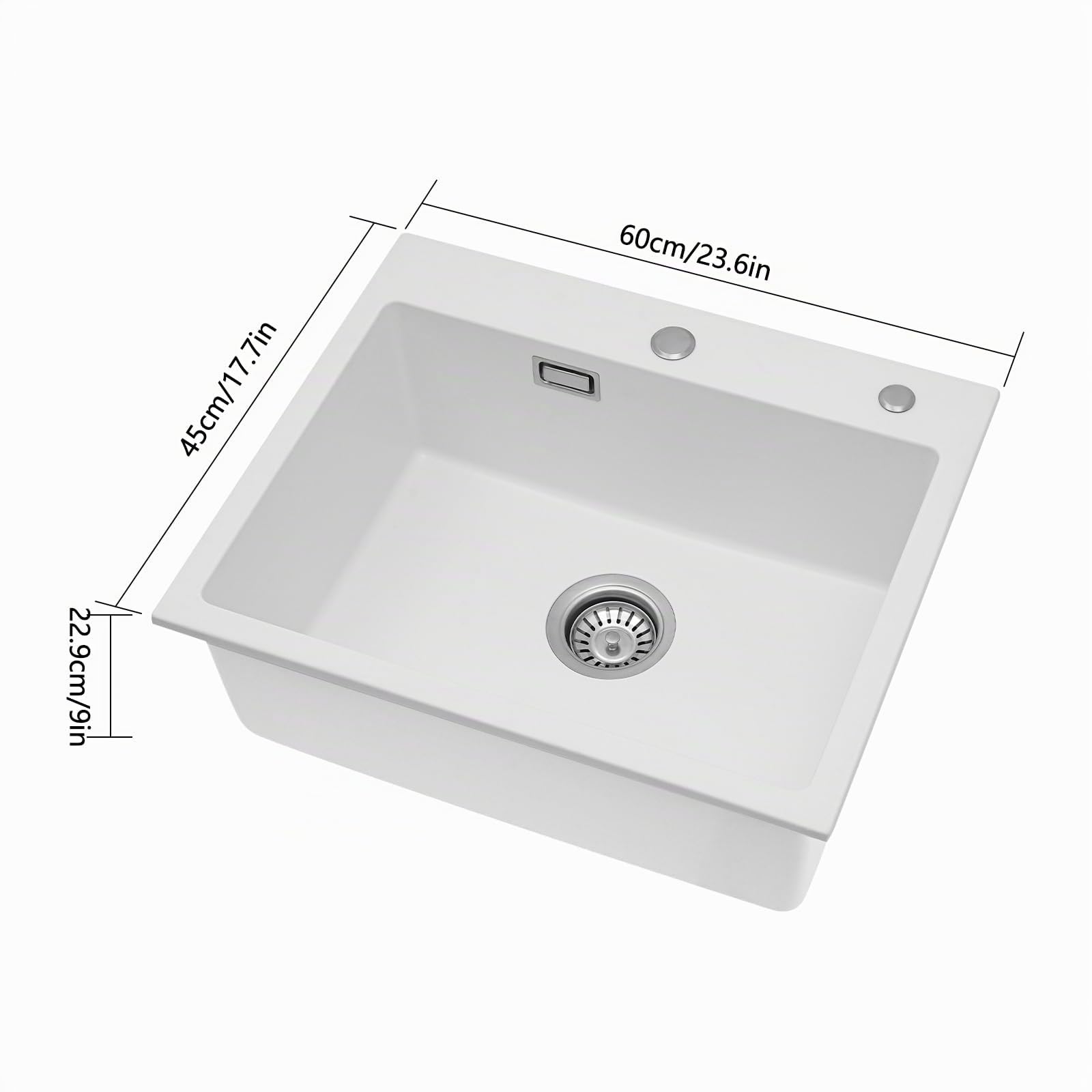 Fregadero de cocina de piedra de cuarzo, color blanco, 1 cubeta empotrada, capacidad de carga de 220 kg, boquilla antidesbordamiento, para baños, restaurantes, cafeterías escolares
