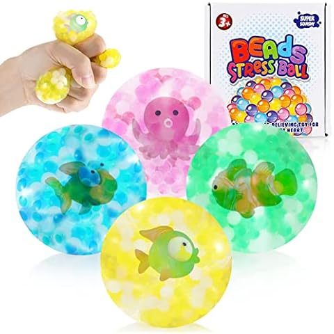 Fidget Stress Ball Pack 4pcs, Water Beads Squishy Balls Fish Inside Toys for Kids and Adults, Squeeze Balls for Children and Toddler, Sensory Stress Relief Soft Balls for Autism Special Needs ADHD Cover