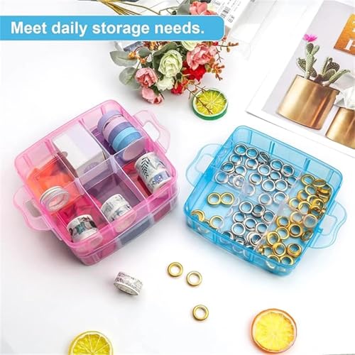 Image of UCRAVO Pink Storage Organizer 3 Layer with 18 Grid Earring Storage Box, Portable Jewelry Craft Accessories Storage Box Basket Container with Collapsible and Removable Dividers Visible for Accessories