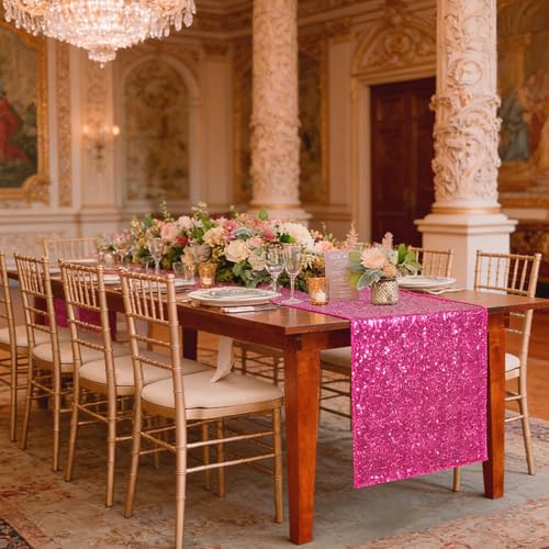 DUOBAO Hot Pink Sequin Table Runner 12x120 Inch